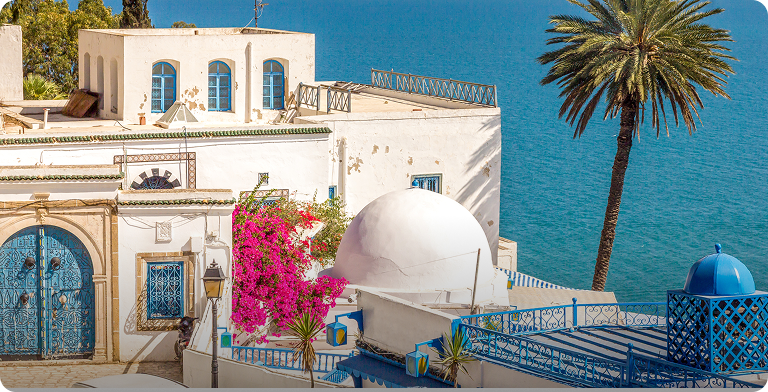 Biało-niebieska architektura Sidi Bou Said w Tunezji