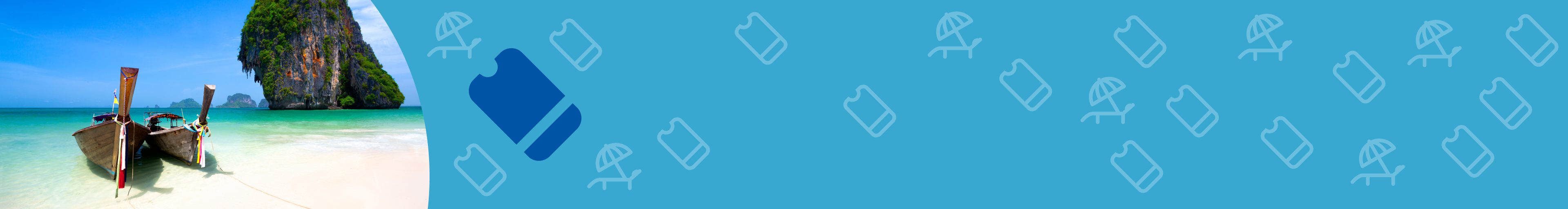 Tropikalna plaża z łodziami oraz karta podarunkowa Rainbow na błękitnym tle