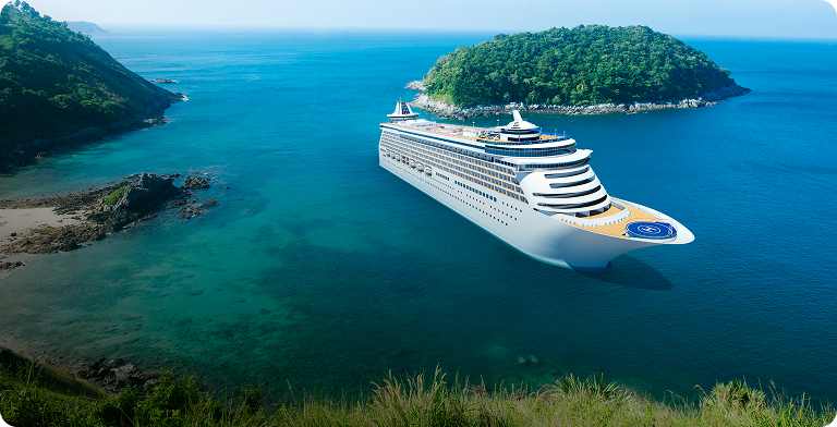 Luksusowy statek wycieczkowy płynący pomiędzy wyspami